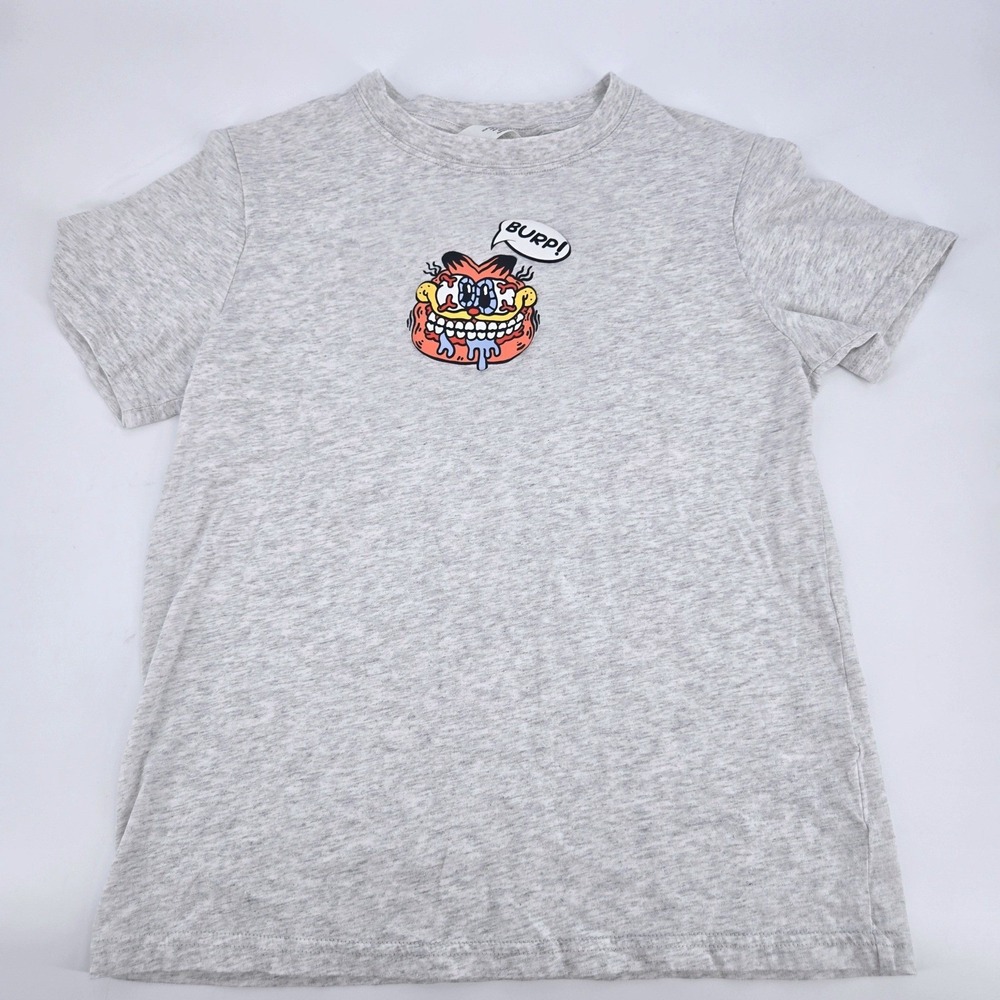 H&M Boys Garfield Burp 3D Textured Graphic Tee Size 12-14 Years Gray